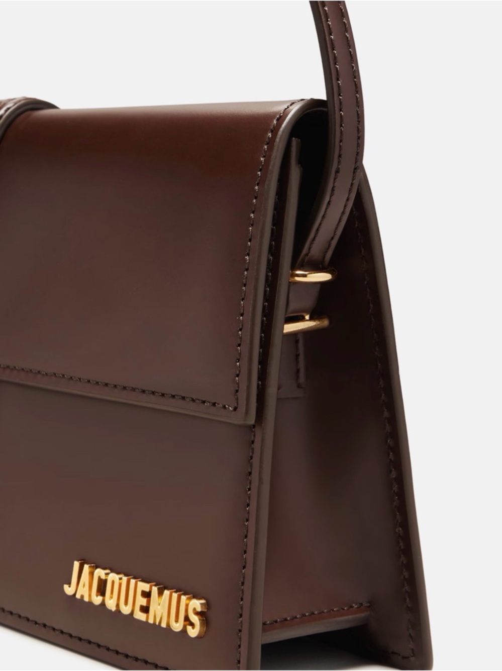 Jacquemus Dark Brown Leather Shoulder Bag with Gold Logo - Picture 3 of 3